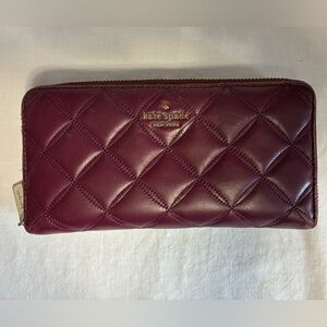 Kate Spade Natalia Large Continental Smooth  Quilted Leather Wallet in Burgundy